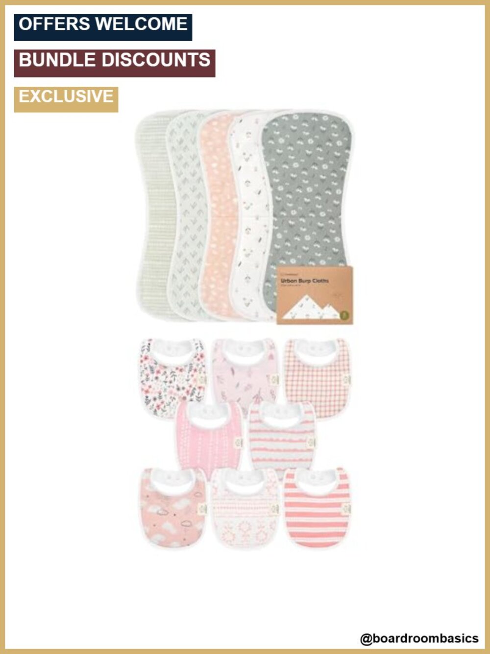 KeaBabies 5-Pack Burp Cloths & 8-Pack Baby Bibs GOTS Cotton Set